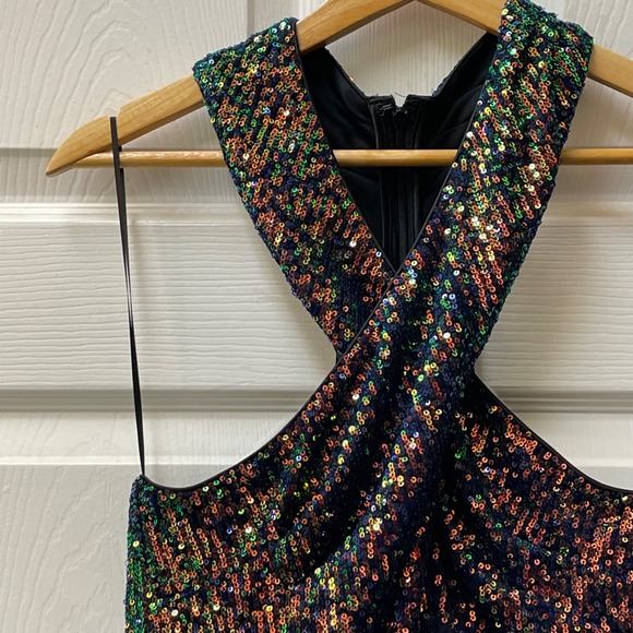 Cache Dress Women's Size Medium Multicolored Sequin Crossed Halter Dress - Picture 1 of 16